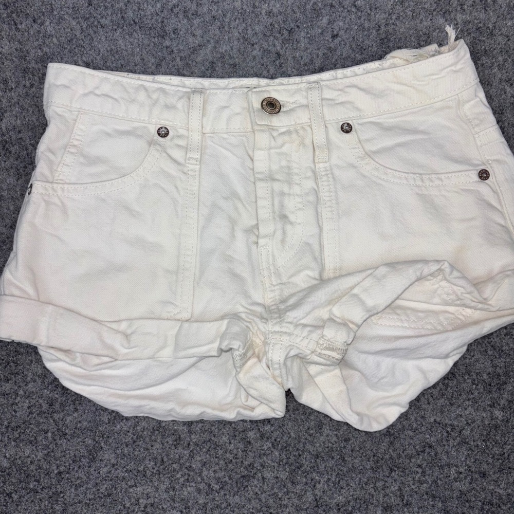 We The Free Denim Shorts Womens 24 White High Rise Cotton Button Fly Boho Summer